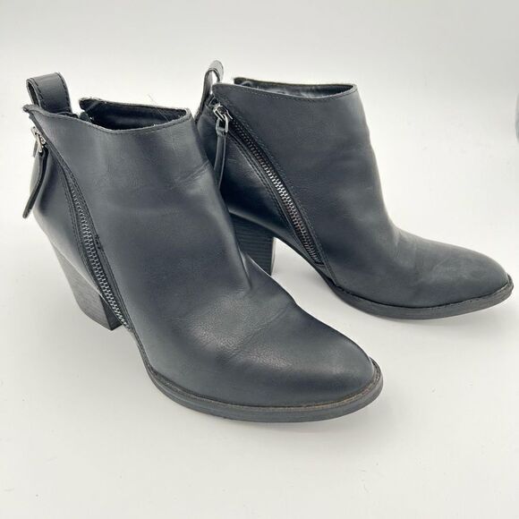 Dolce Vita DV Black Ankle Booties Women's Size 10 BK Faux Leather Cutout 3” Heel - Picture 1 of 8